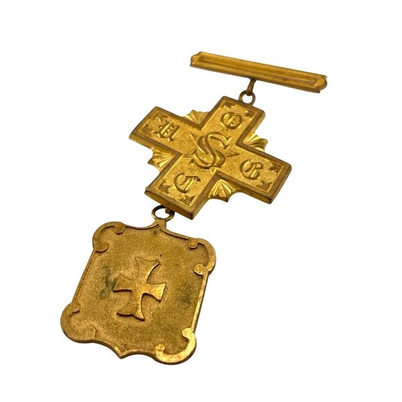 Secret Society United Order of the Golden Cross Antique Gold-tone Medal - Picture 4 of 7